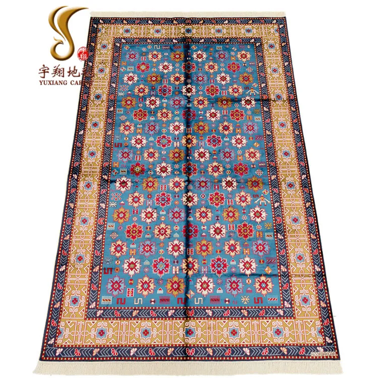 

Factory Sale 5*8 ft Blue Background Red Floral Azerbaijan Persian Silk Carpet for Home Decor