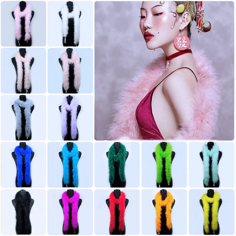 

New Fashion Colorful Fluffy Strips Shawl Turkey Feather Boa Genuine Ostrich Feather Boas