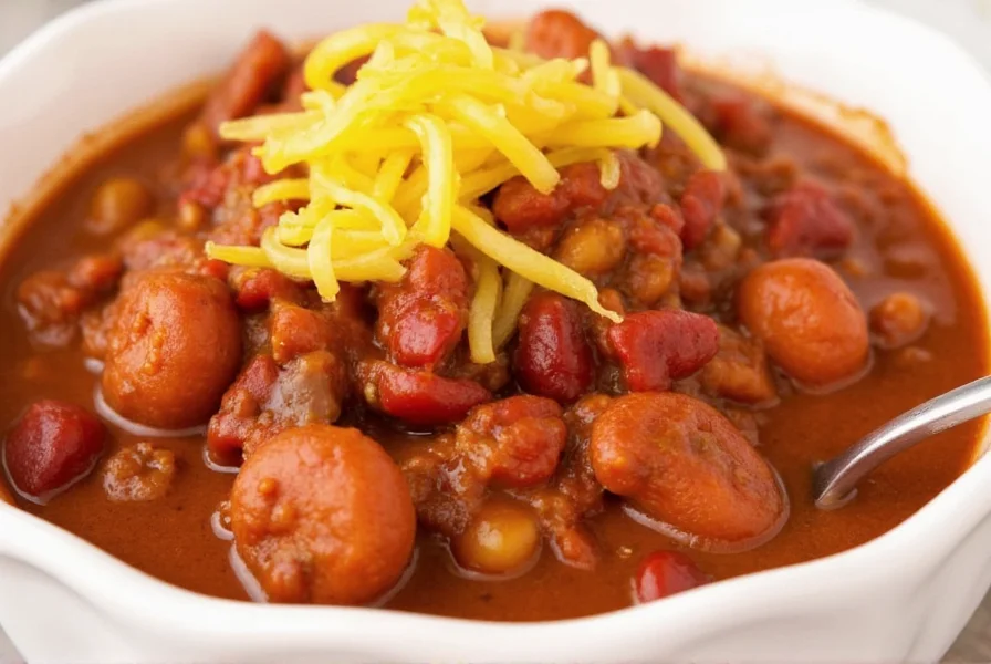 Canned hot dog chili next to homemade version