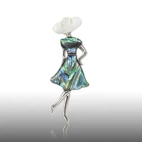 

Wholesale Elegant Carved Green Abalone Shell Dancing Lady Shaped Brooch Jewelry Brooches Women Fashion Brooch For Ladies