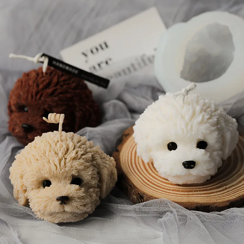 

DIY Handmade Candle Plaster Making Resin Crafts Aromatherapy Plaster Molds Teddy Dog Head Silicone Candle Mold, White