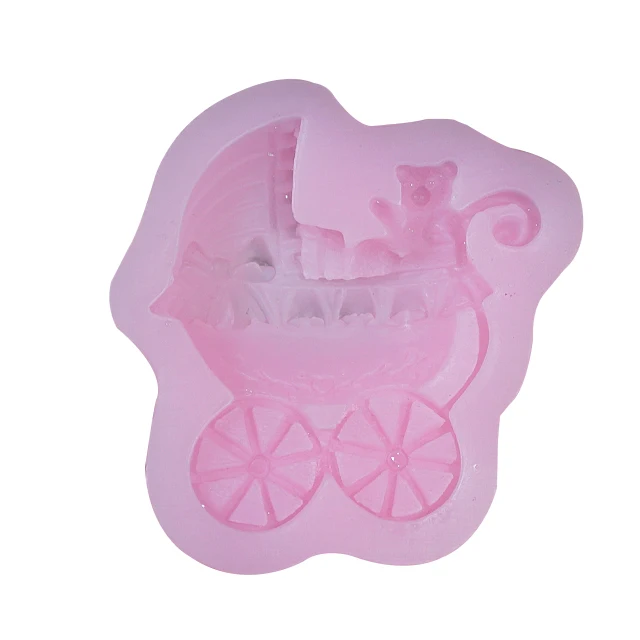 

Cute bear baby carriage resin mold cake chocolate fondant silicone mold, Pink
