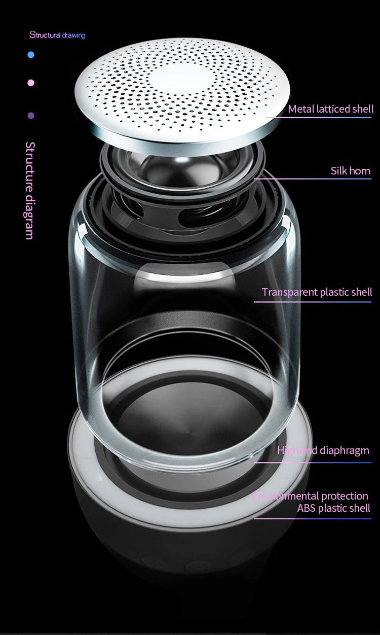 2020 high quality LED light transparent Bluetooth speaker