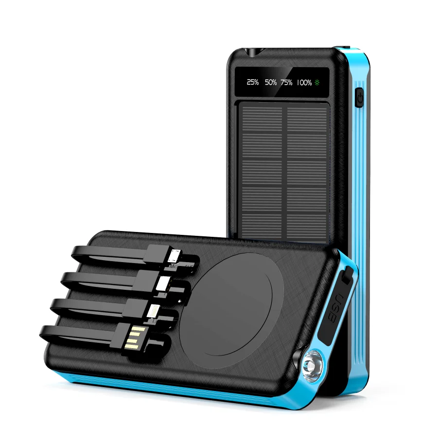 

New Energy Solar Power Bank 10000mAh Built in Cable with Torch Light Solar Panel Battery Charger 10000mAh Portable Power Banks