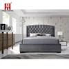 King Size Bed Frame modern bed Wing Back Chesterfield Grey Velvet Fabric Button bed