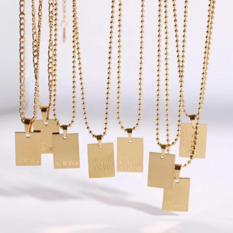 

Bincho Amazon 18K Gold Plated Stainless Steel Rectangle English Letter Necklace Of BREATHE-AND FOREVER-ALWAYS-MORE SELF LOVE