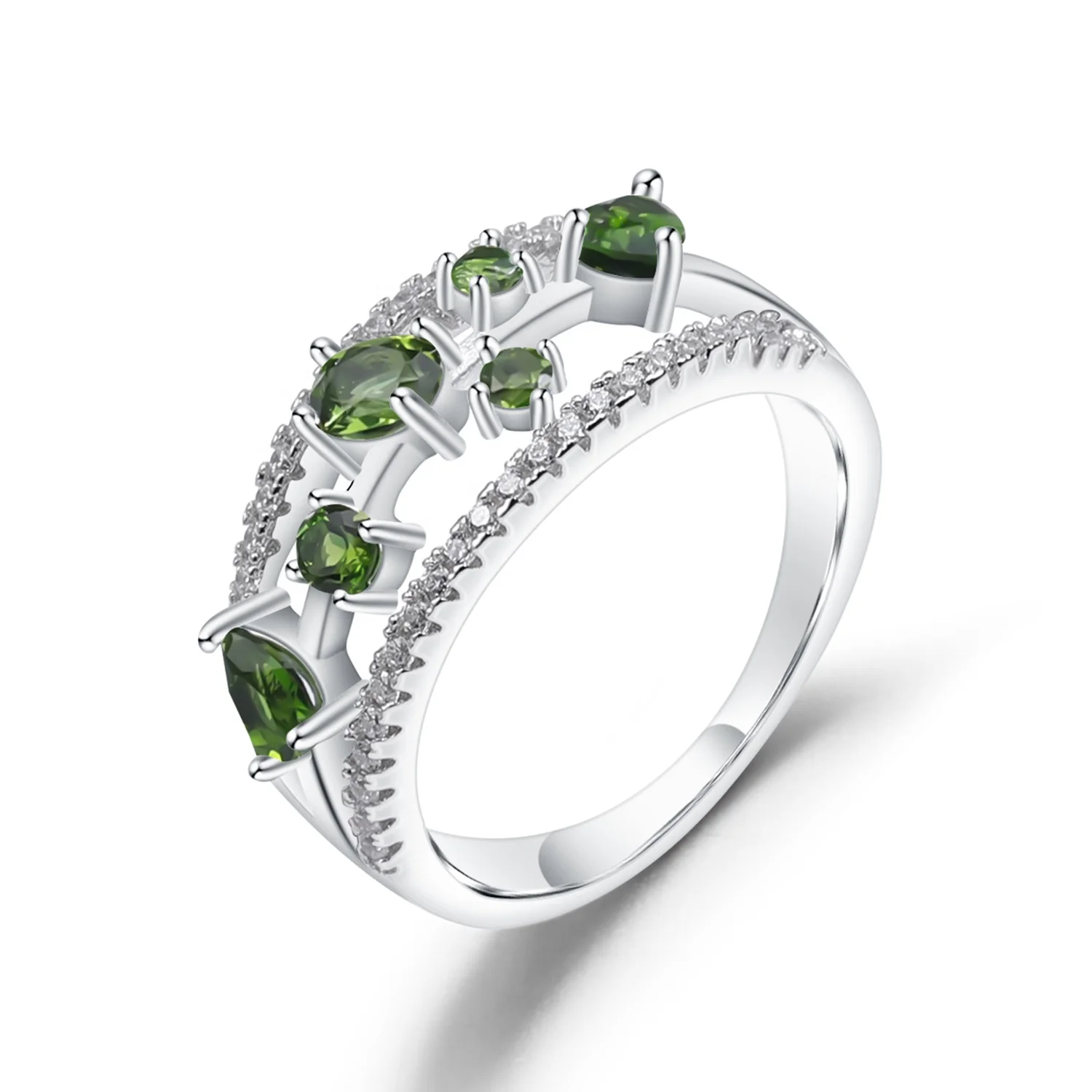 

Abiding Jewelry Natural Chrome Diopside Rings Sterling 925 Silver Charms Rings for Women