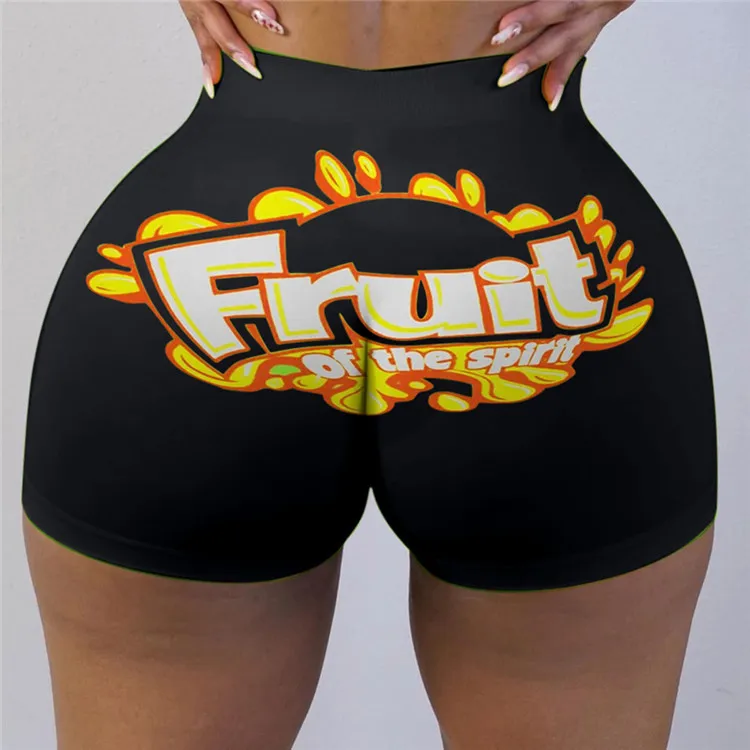 

2020 Women Short Pants Snack Candy Fashion Printed Logo Elastic High Waist Shorts Pants Panty For Bike