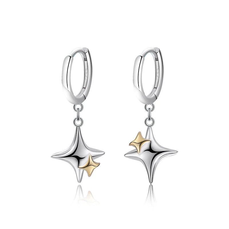 

Two Tone Color Fashion Jewellery Earring Star Dangling Drop 925 Sterling Silver Hoop Earrings Girls