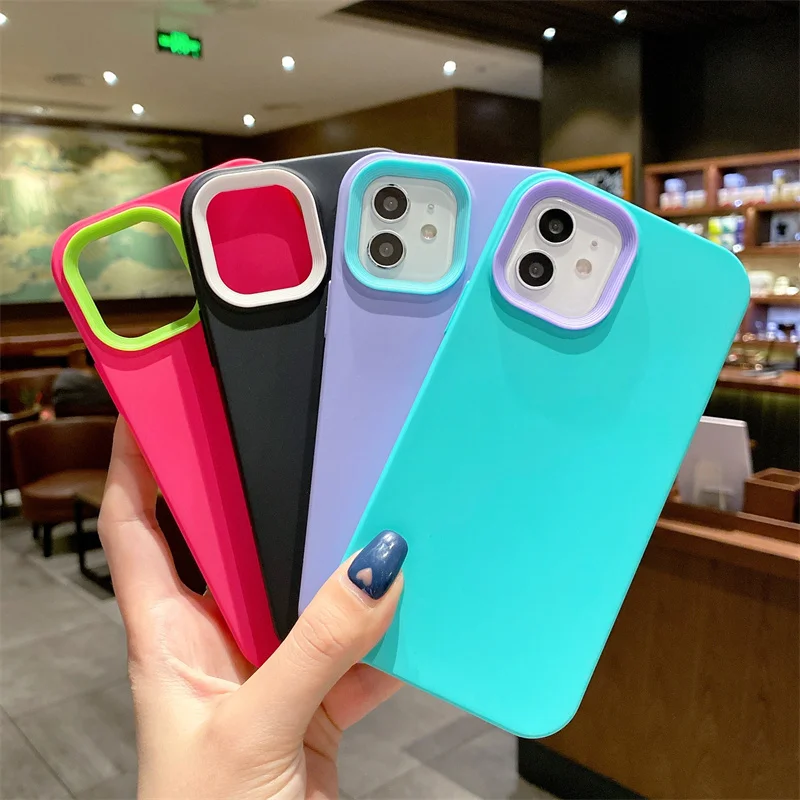 

3 in 1 Shockproof Candy Color Colorful Silicone Phone Case For iPhone 13 12 11 Pro Max X XR XS Max 7 8 Plus SE 2020, Black, blue, purple, mint,orange,rose red