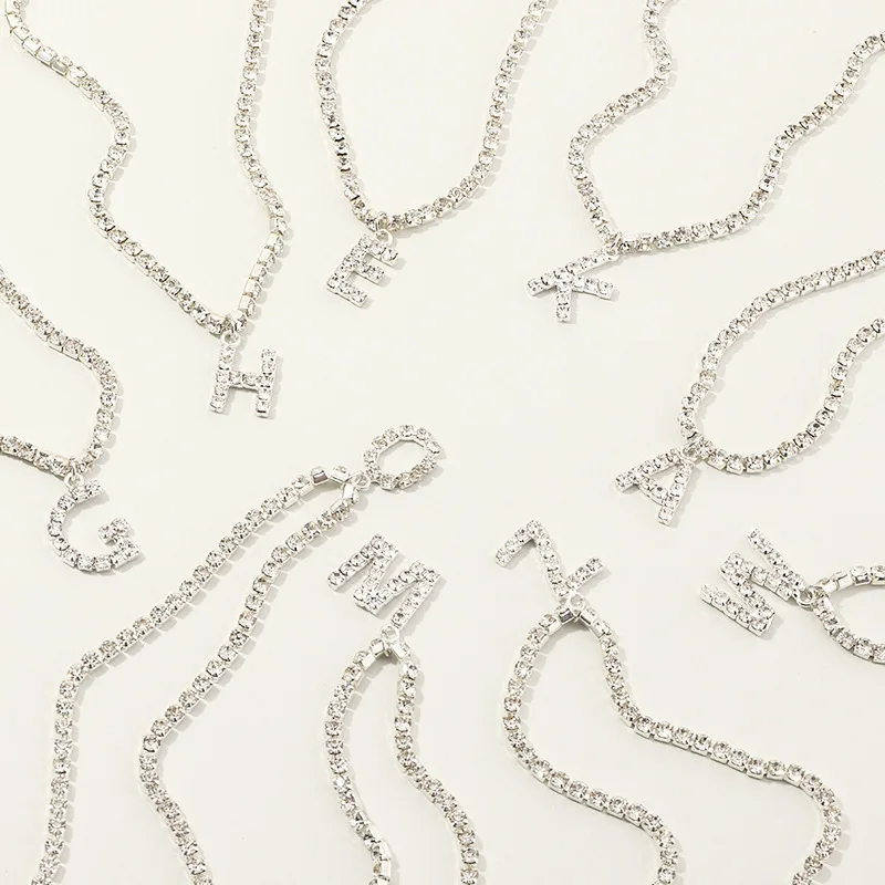 

Wholesale Initial Letter Necklace Diamond Letter Pendant Necklace Jewelry Cuban Link Initial Necklace For Women