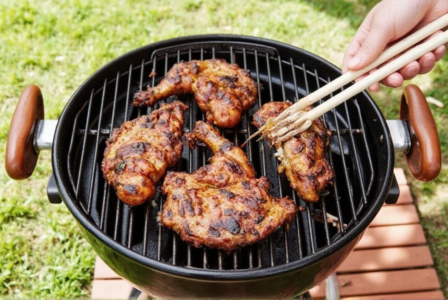 Barbecue tools laid out neatly beside a grill