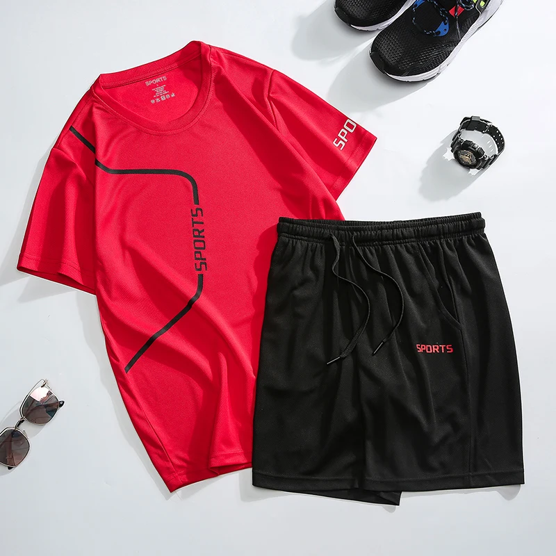 

Wholesale Men's Sportswear Two Piece Running Shirt and Shorts Set Gym Jogger Wear