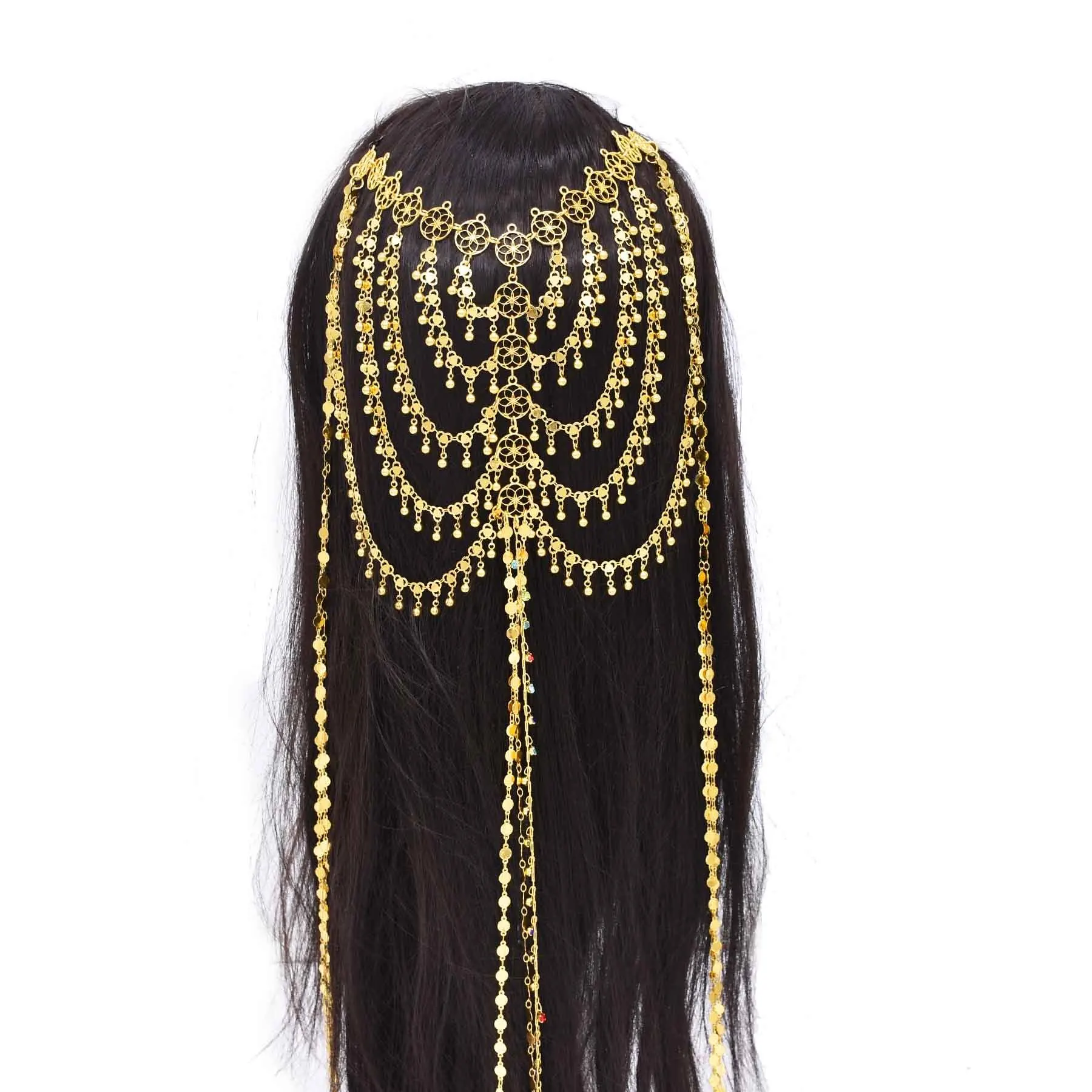 Gold Color Long Tassel Women Hair Jewelry Ethnic Travel Statement Hairband Maang Tikka Headband