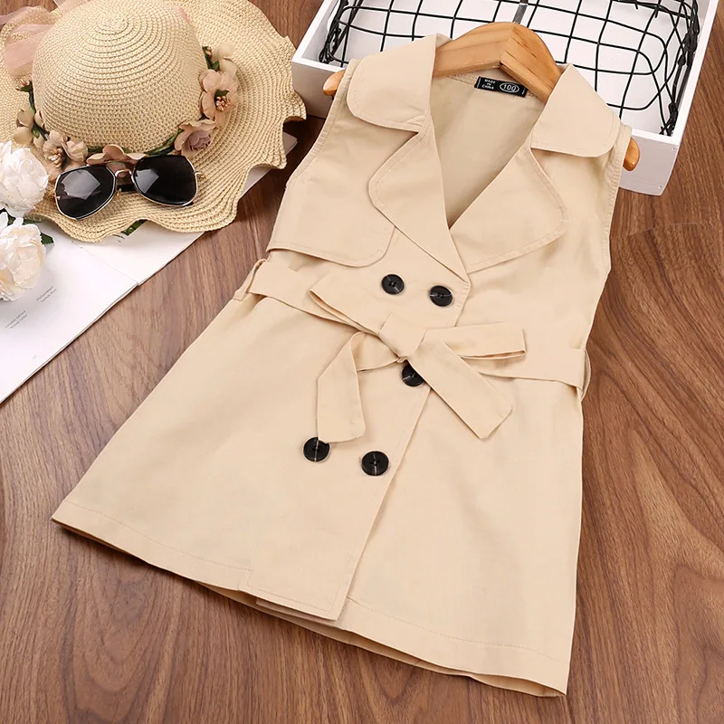 

B54569A Children's wear 2021 spring new Korea fashion little girls sleeveless coat, Shown