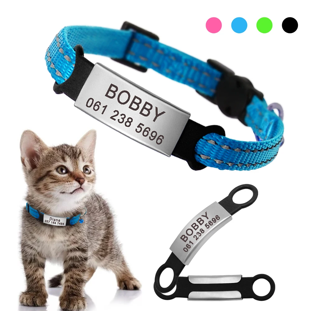 

Quick Release Cat Collar Safety Custom Puppy Kitten ID Collars Reflective Breakaway With Bell For Small Cats Adjustable XXS XS, Red, blue, black,green