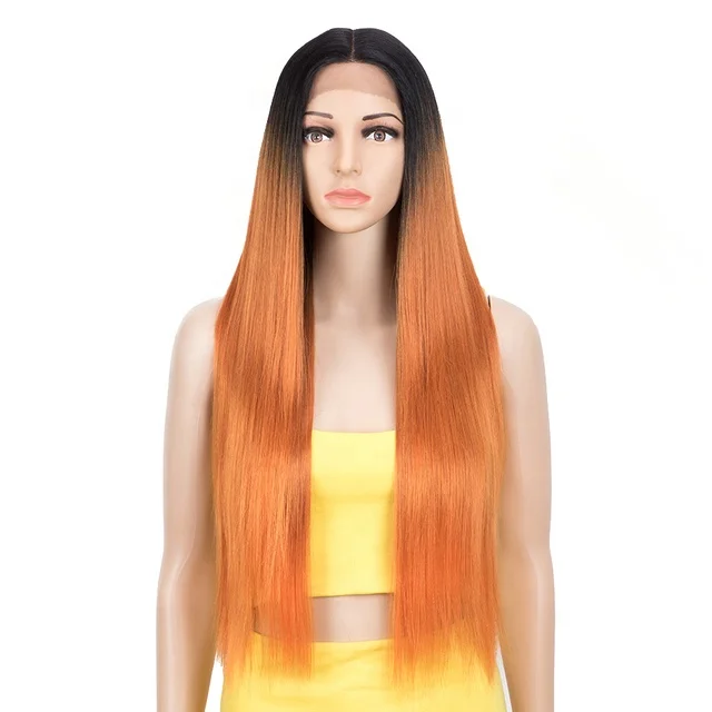 

30 Inch Long Straight Synthetic Lace Wigs Middle Part High Temperature Fiber Synthetic Lace Wigs For black Women