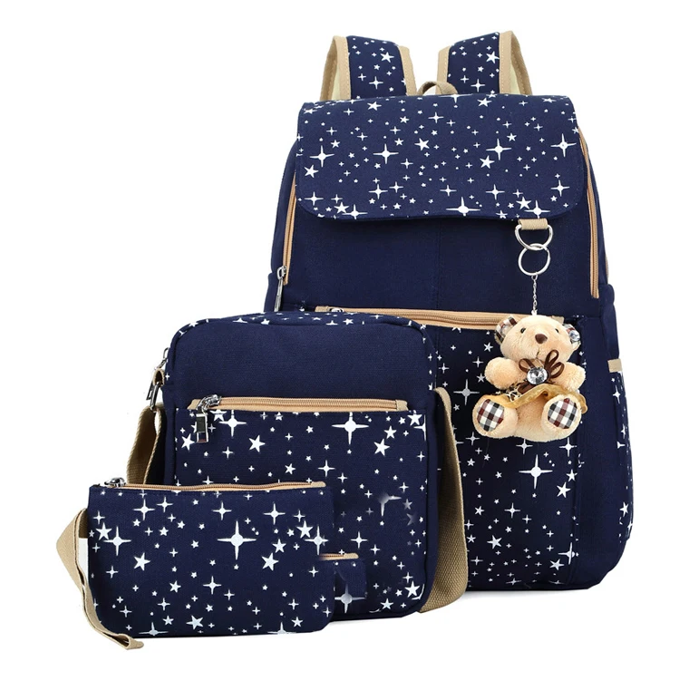 

Hot Sale Wholesale Fashion Cheap 3 Pcs Set Canvas Teenage Young Girls Child Kids Backpack School Bags, Customized