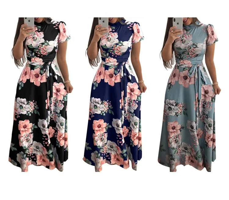 Amazon hot sales plus size womens Casual dresses print india new fashion long dress