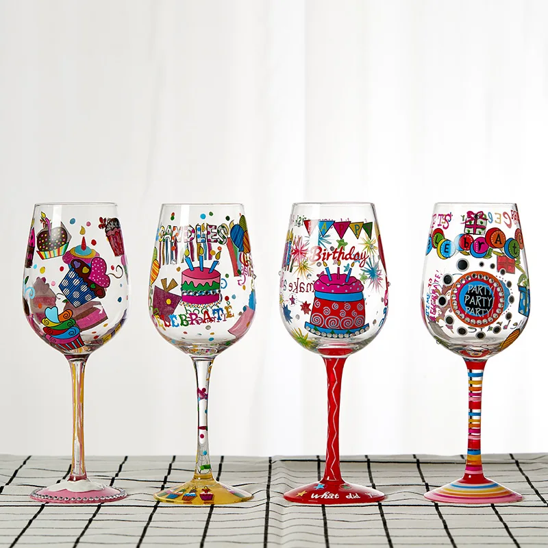

Custom Funny Christmas Decoration Coloured Stem Goblet Wine Glass With Print, Customized color