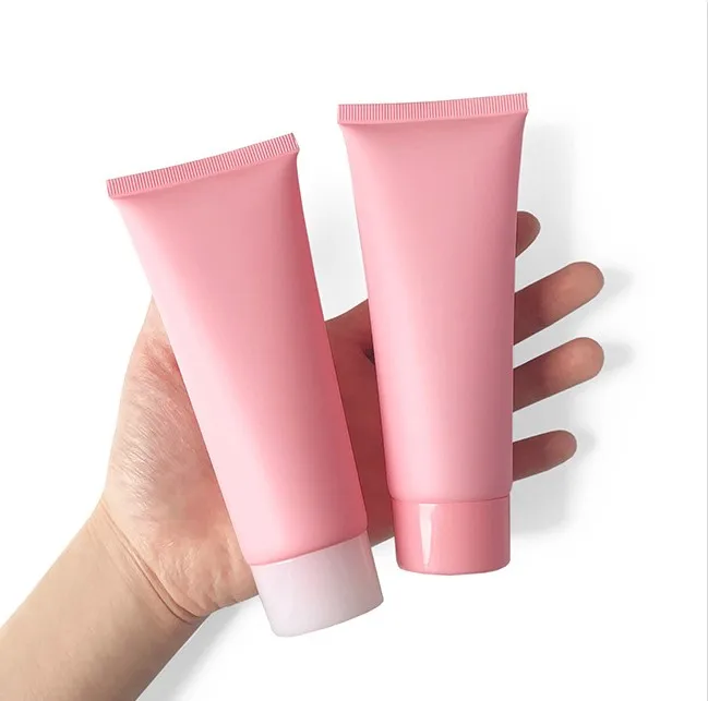 

50g 100g hand cream lipstick lip balm makeup cosmetic package container matte pink soft PE tubes with UV label squeez bottle