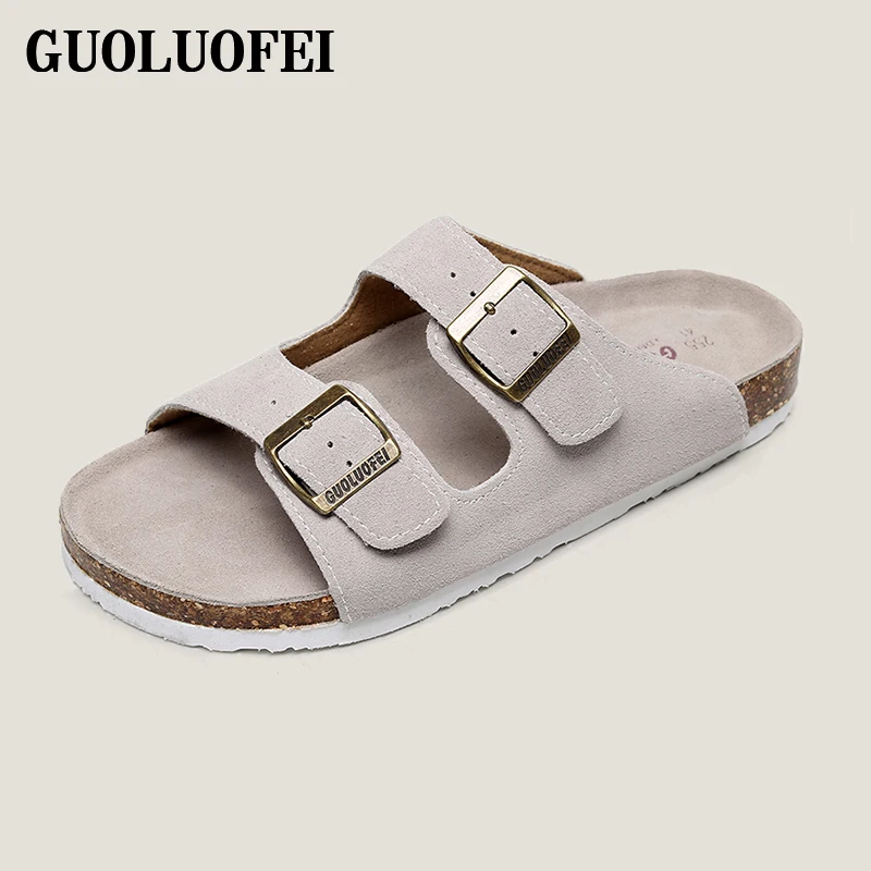 

2020 Summer Slippers Metal buckle Cork Sole Flat Beach Sandals For Women Outdoors Casual Shoes, Customized color