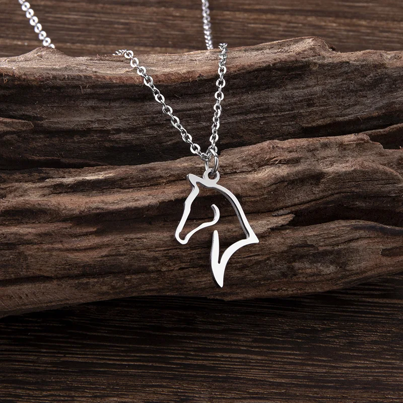 Stainless Steel Hollow Unicorn Head Pendant Necklace Silver Plated Horse Necklaces For Men Women