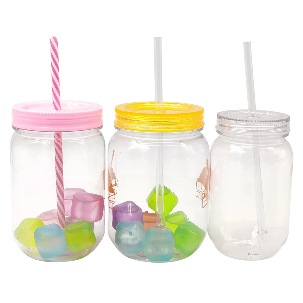 

100% food grade personalised kids mini mason jars with plastic straw and Jelly ice bpa free drinking baby mason jars tumbler