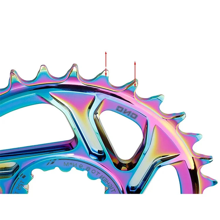 

2020 new mtb bicycle 30t/32t/34t/36t/38t sprocket Aluminum rotor chainring, Black/rainbow