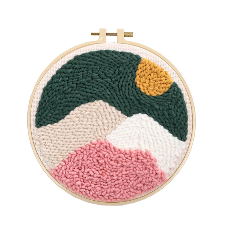 Diy Punch Needle Cross Stitch Kit With Embroidery Threads And Hoops