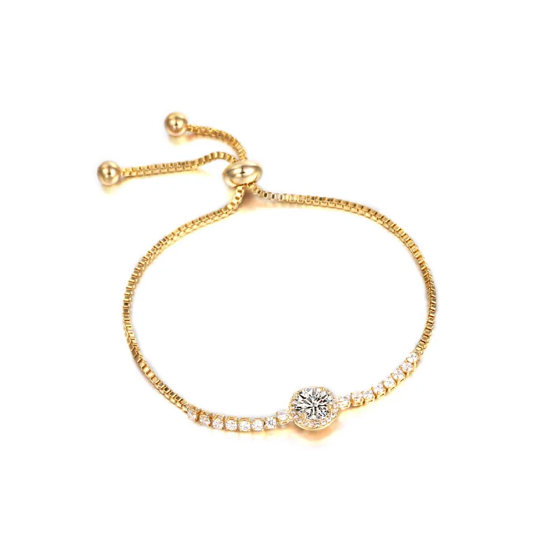 

Hesiod Fashion Adjustable Micro Pave Zircon Round Diamond Gold Plated Bracelet