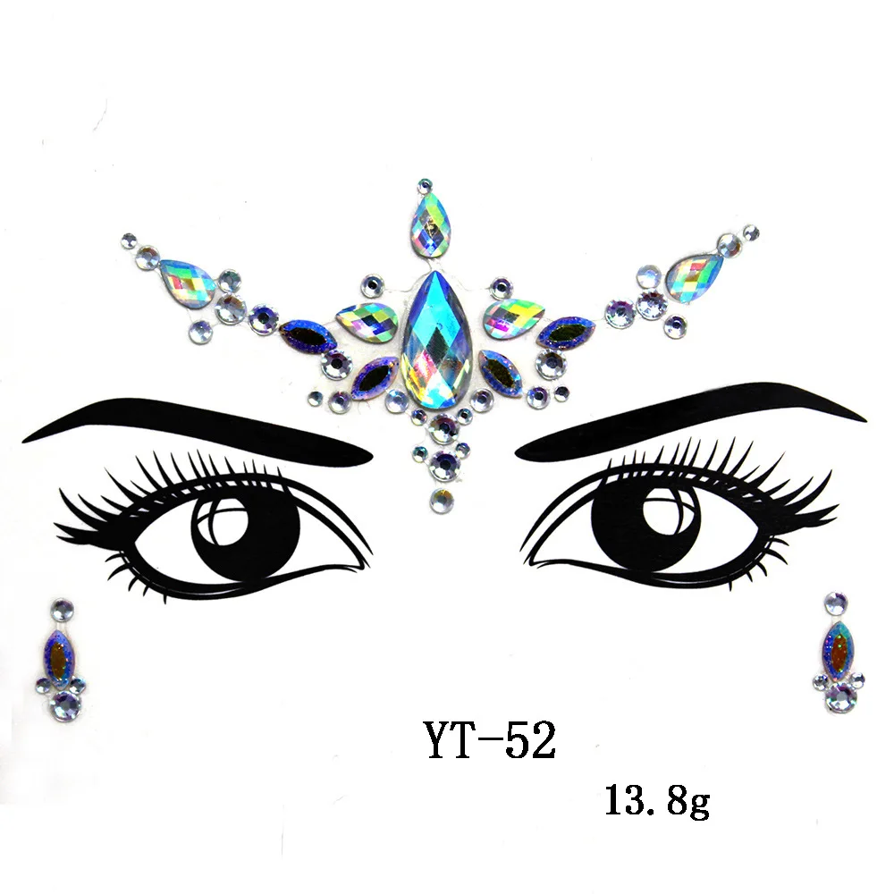 

Custom natural resin diamond tattoo art stickers rhinestone face stickers