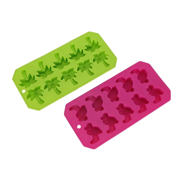 

Wholesale Custom Mini 10 Grid Flamingo Palm Tree Silicone Ice Cube Trays For Home