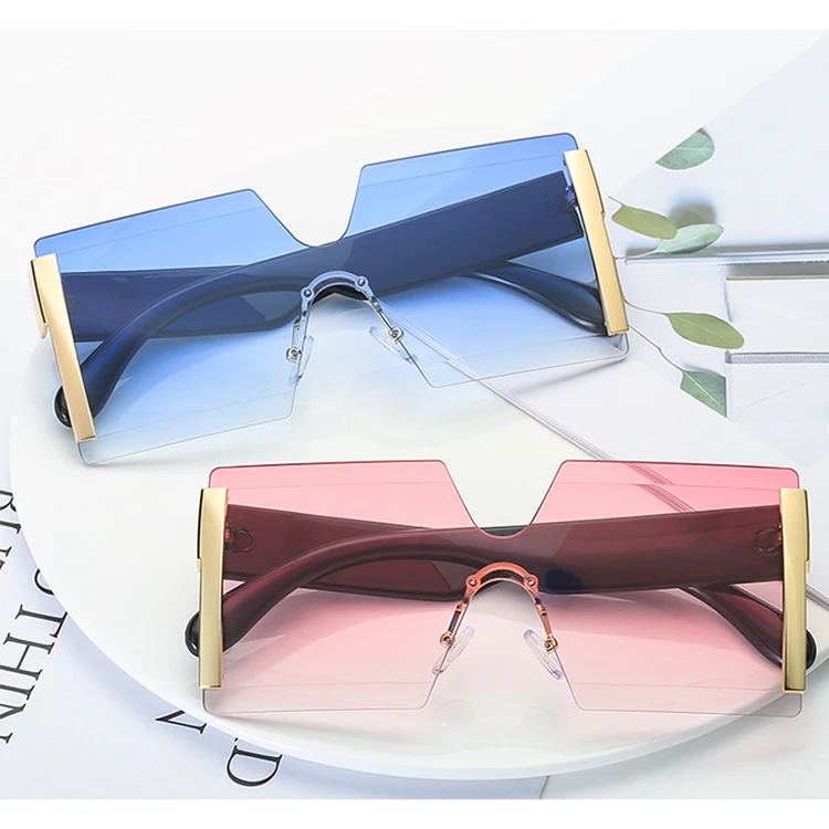 

Summer new frameless oversized square shades flat top big channel clear lens sunglasses, Picture shows