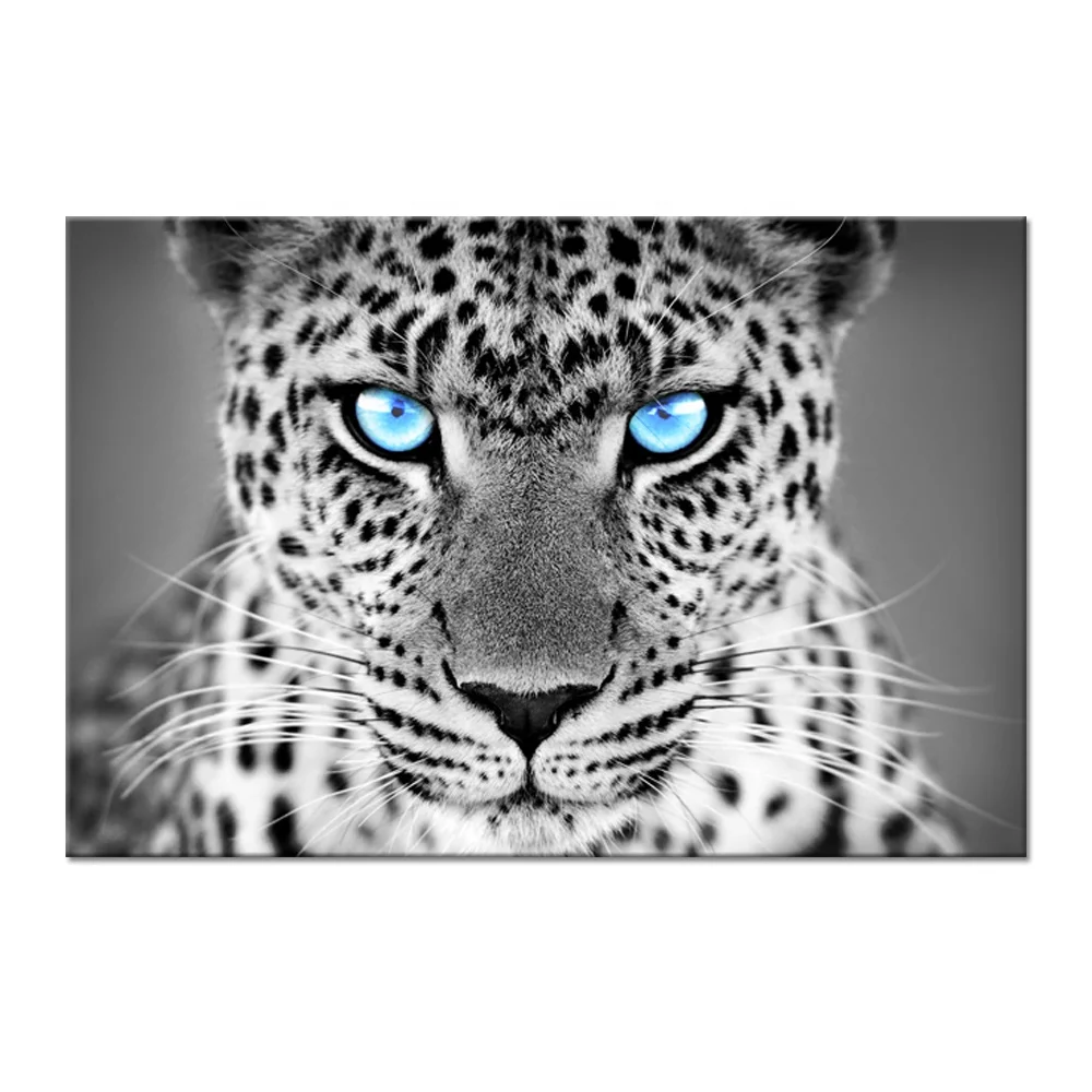 Large Black And White Canvas Wall Art Leopard With Blue Eyes Big Cat Animal Artwork Picture Print On Canvas For Living Room Buy Leopard Wall Art Black And White Canvas Prints Animal Picture