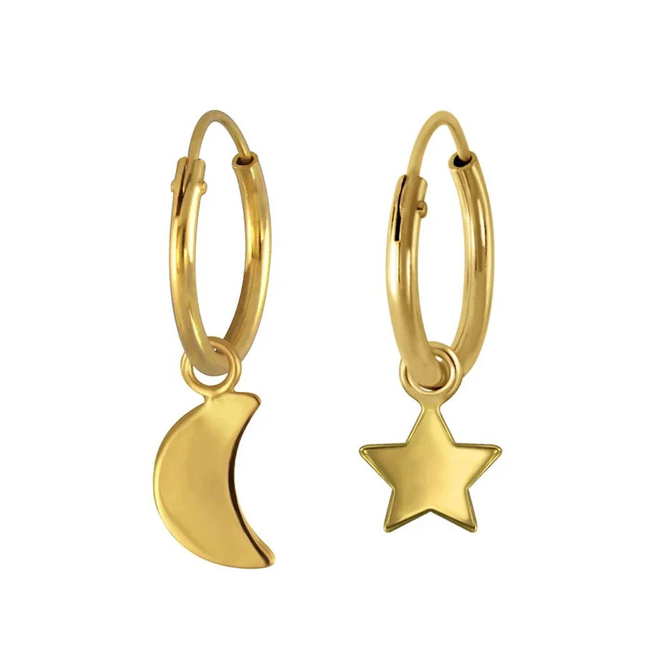 

Wholesale Jewelry 925 sterling silver earrings wholesale 14K Gold Plated Star Moon Hoop Earrings