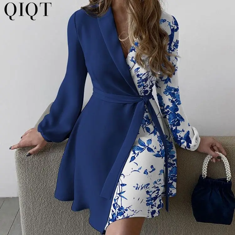 

Lowest Price 2021 Printed Stitching Contrast Dress Lapel A Line Dress Autumn Women'S Clothing