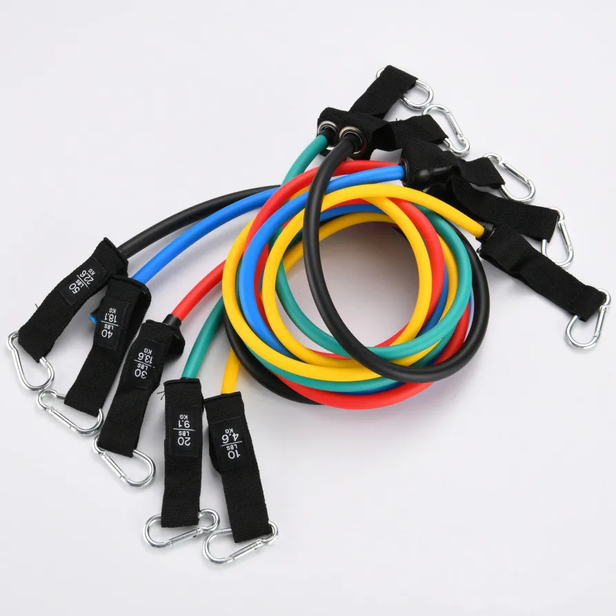 

100LBS Regular Hook Exercise Workout Tube Set Customized Resistance Band Resistance Tube, Black/blue/red/green/yellow