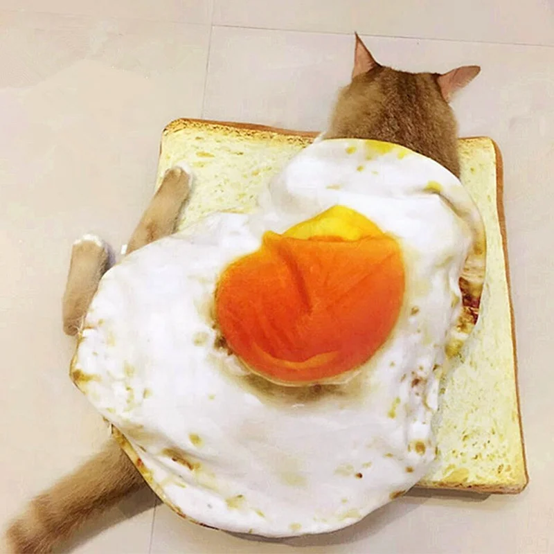 

Cute design 3D printing toast slice pet supplies soft cotton cat mat kitten paddetachable washing dog cushion omelette blanket, As photos