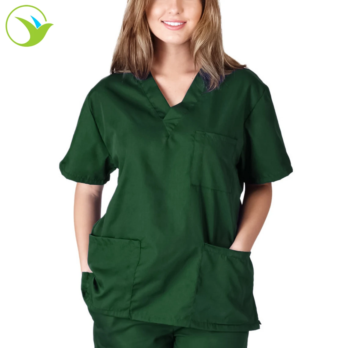 

low MOQ green polyester fabric hospital dress medical scrub uniforms, Picture show