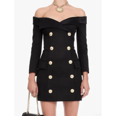 

2020 new arrivals spring Classic lion button double-breasted off shoulders women suit dresses