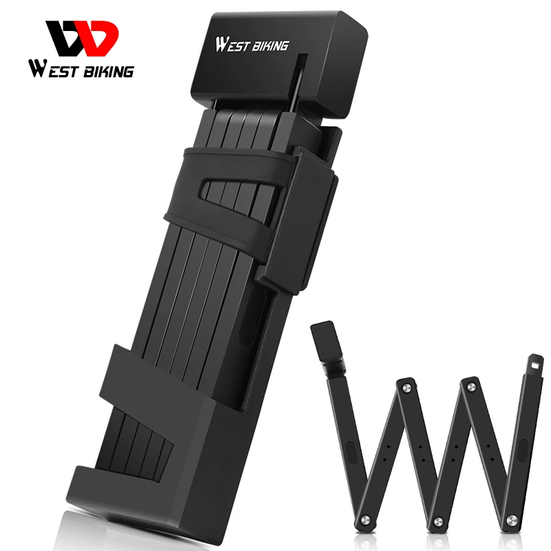 

WEST BIKING New Foldable Bicycle Lock Strong Security Anti-theft Cycling Lock MTB Bicycle Accessories Steel Alloy Blke Lock, Black