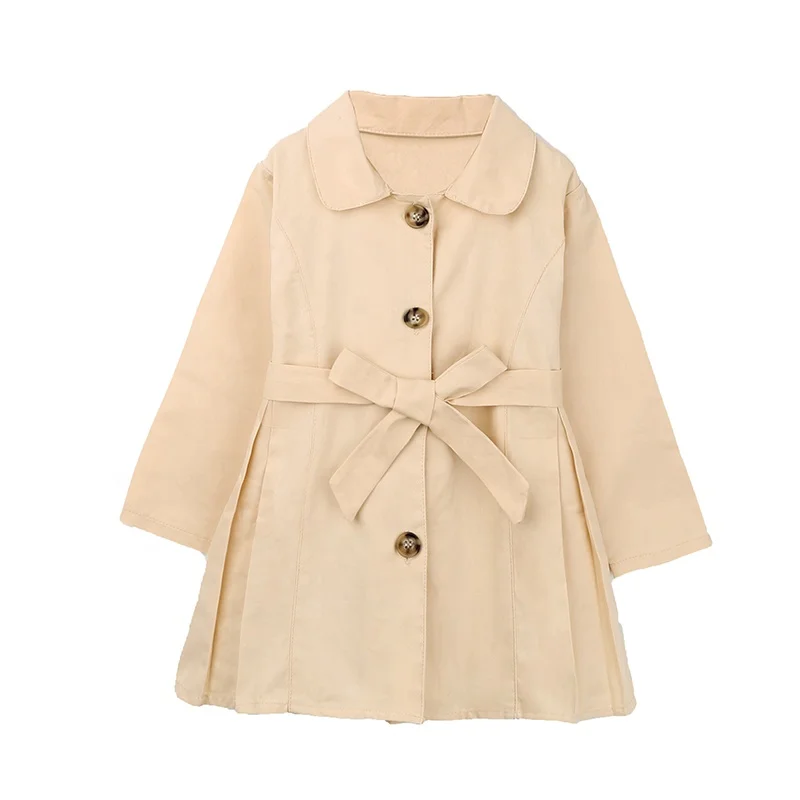 

2022 Girls Trench Coat with Belt Beige Color Single-Breasted Autumn Wind-Breaker for 2-6Y Kids, As picture