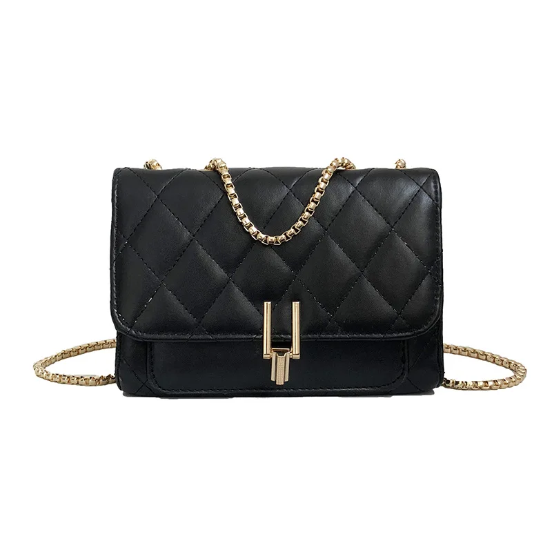 

Lingge embroidery thread one-shoulder fashion casual chain messenger bag, Black