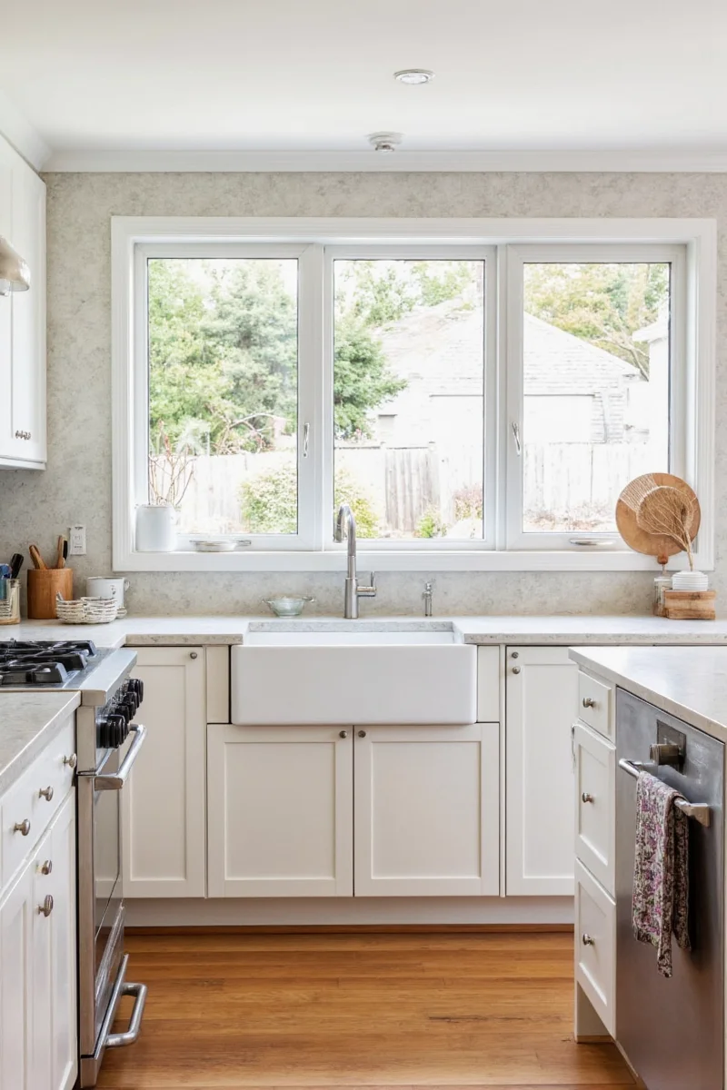 Nautical-themed kitchen with navy blue walls and rope details
