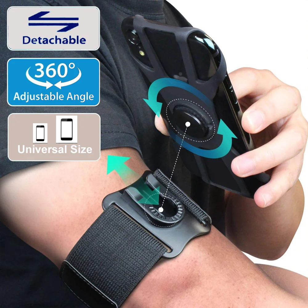 

Newest Universal Mobile Phone Accessories Detachable Rotate Sport Armband Phone Case Outdoor Running Phone Holder Armband, Black, blue, green, pink