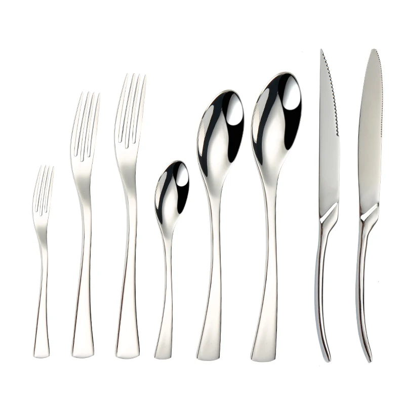 

Luxury elegant kaya mirror dinnerware,wedding silver cutlery set for banquet event