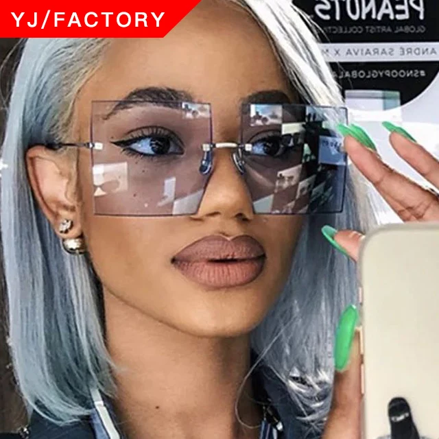 

2020 New Arrival Women Men Luxury Fashion Oversized One Piece Sunglasses UV400 Rimless Square Sunglasses