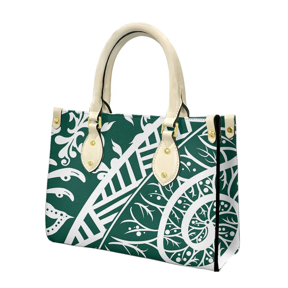 

Hawaiian Polynesian Maori Tribal Branch Green Pattern Fashion Private Label Designer Bags Handbags Women Famous Brands 1 MOQ, Accept custom made