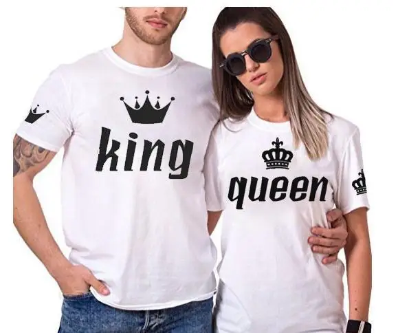 

Fashion Brand Crown Letter Print Black and White Couple Personalized Loose Pullover Short Sleeve T-shirt